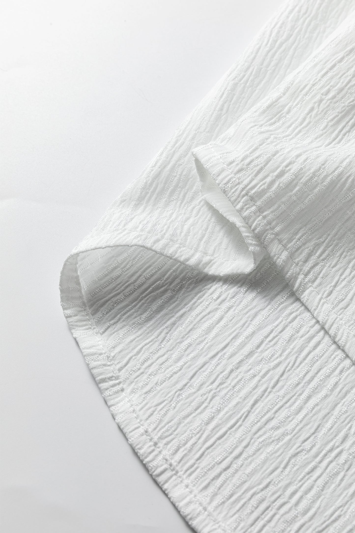Solid Crinkled Lantern Sleeve Buttoned Shirt