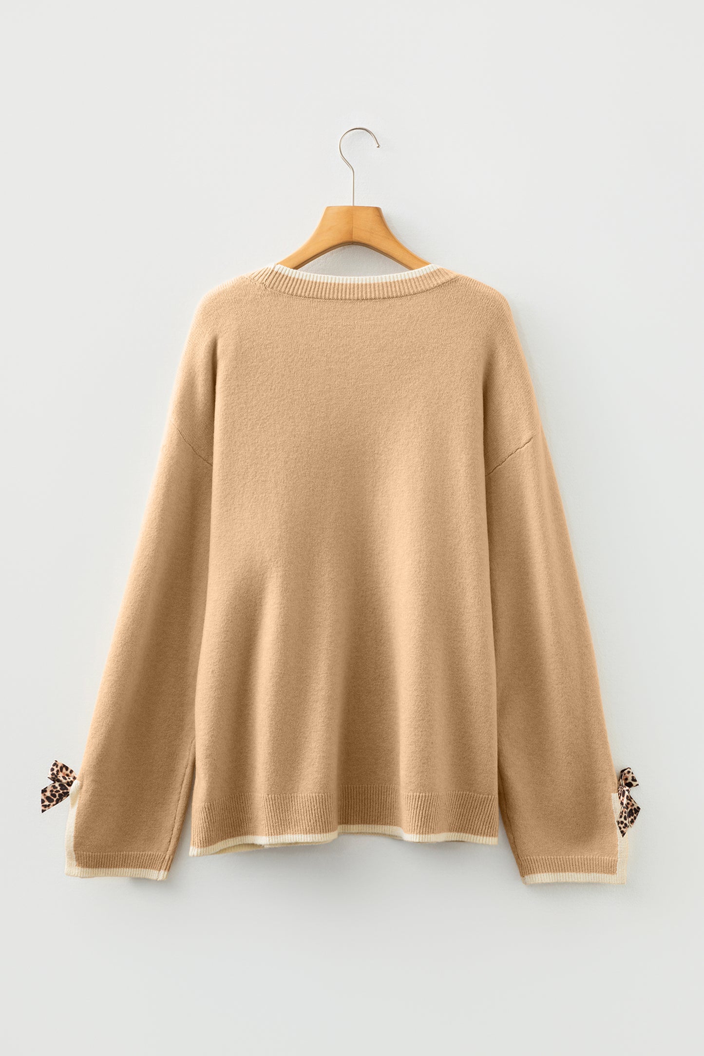 Plus Size Leopard Bow Split Cuff Sweater