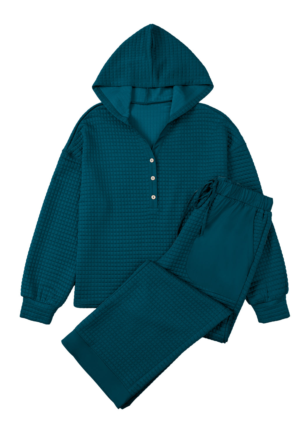 Waffle Textured Patchwork Hooded Top and Pants Set