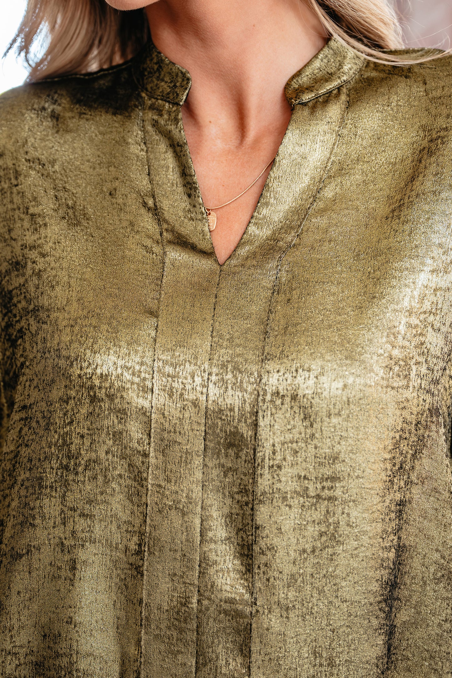 Metallic Split Neck 3/4 Sleeve Blouse