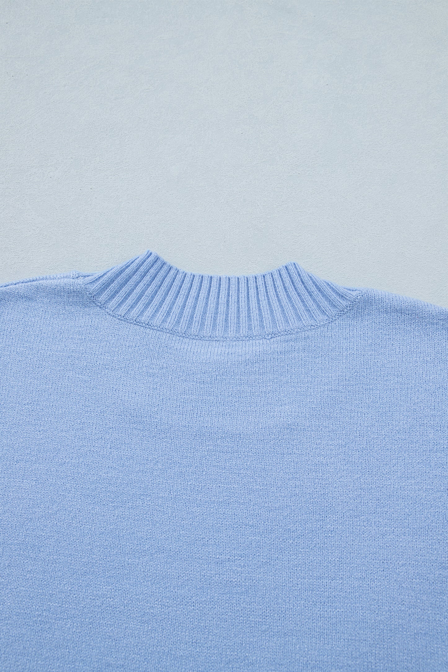 Solid Ruffle Sleeve Round Neck Ribbed Sweater