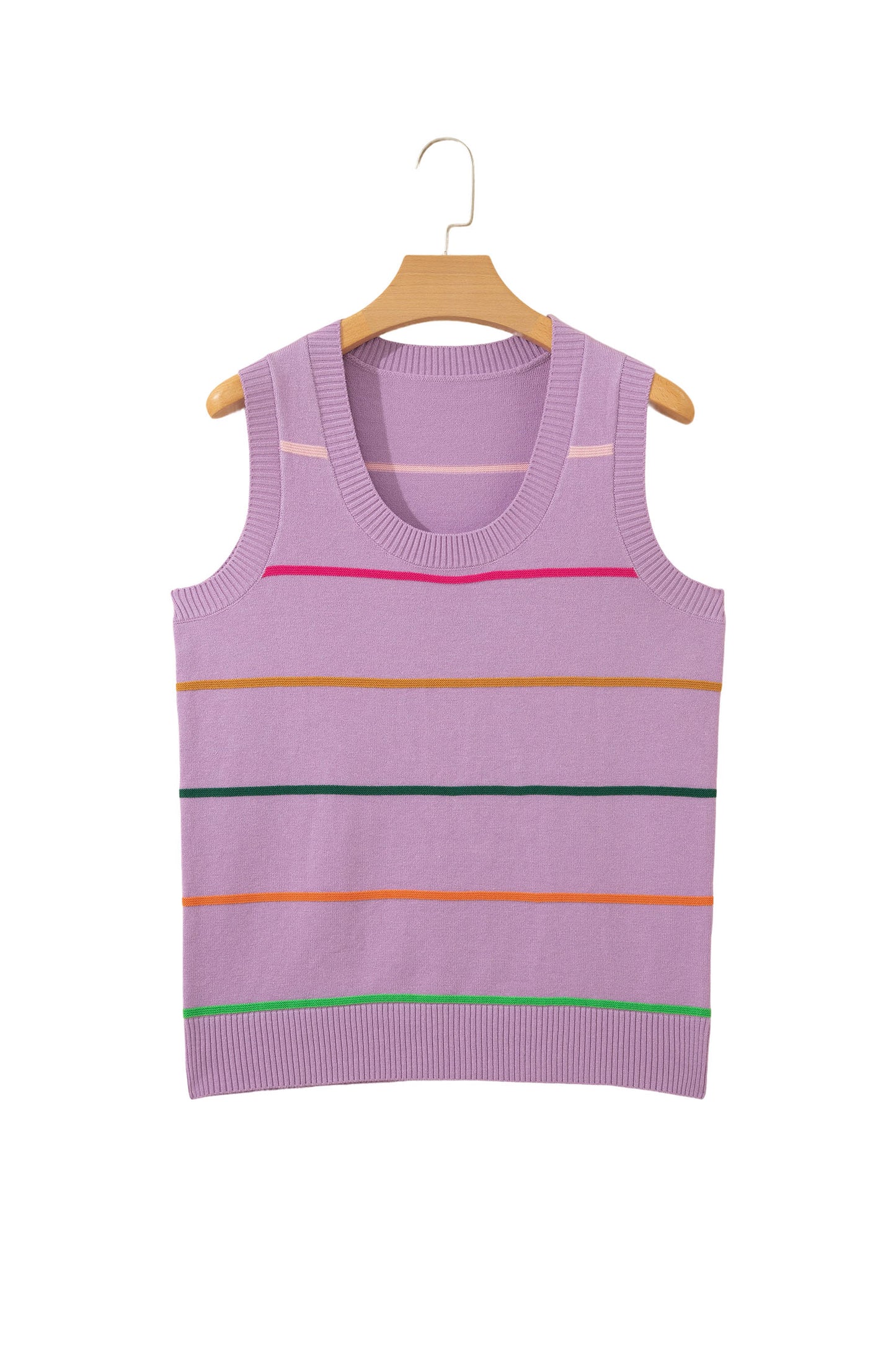 Stripe Ribbed Trim Sleeveless Sweater Knit Tank