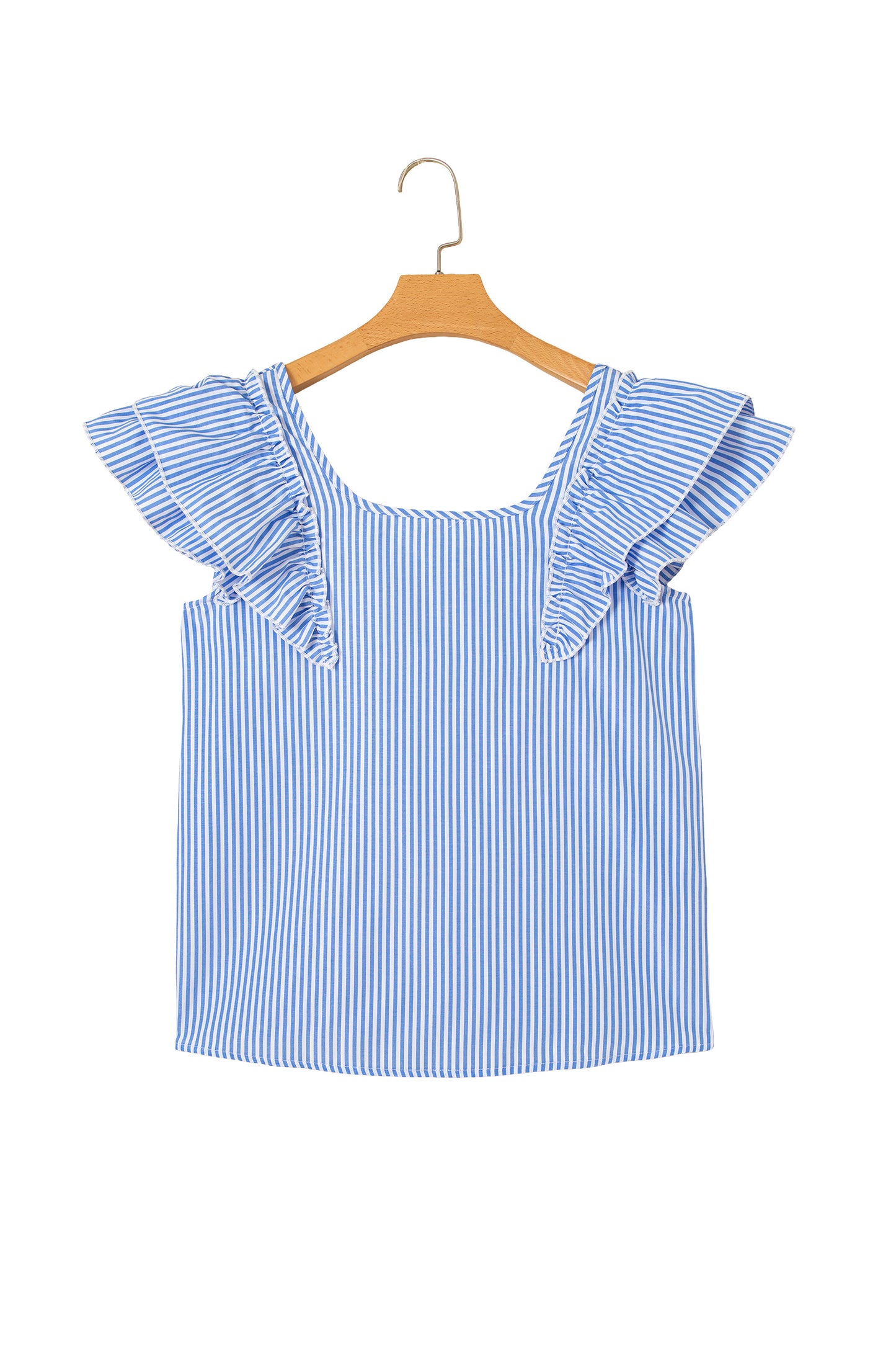 Stripe Bow Square Neck Ruffle Sleeve Blouse
