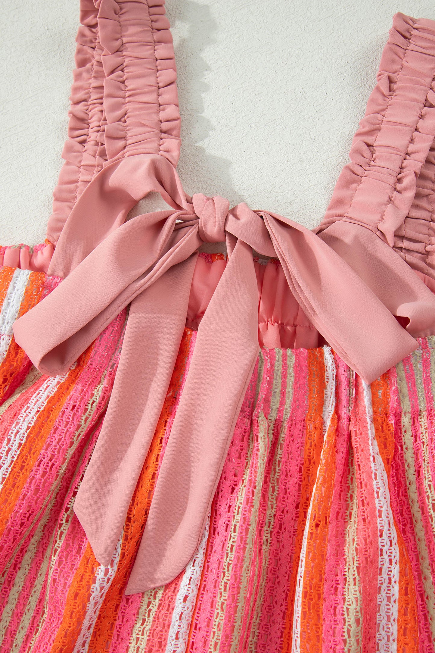 Stripe Textured Knit Ruffle Tie Back Maxi Dress