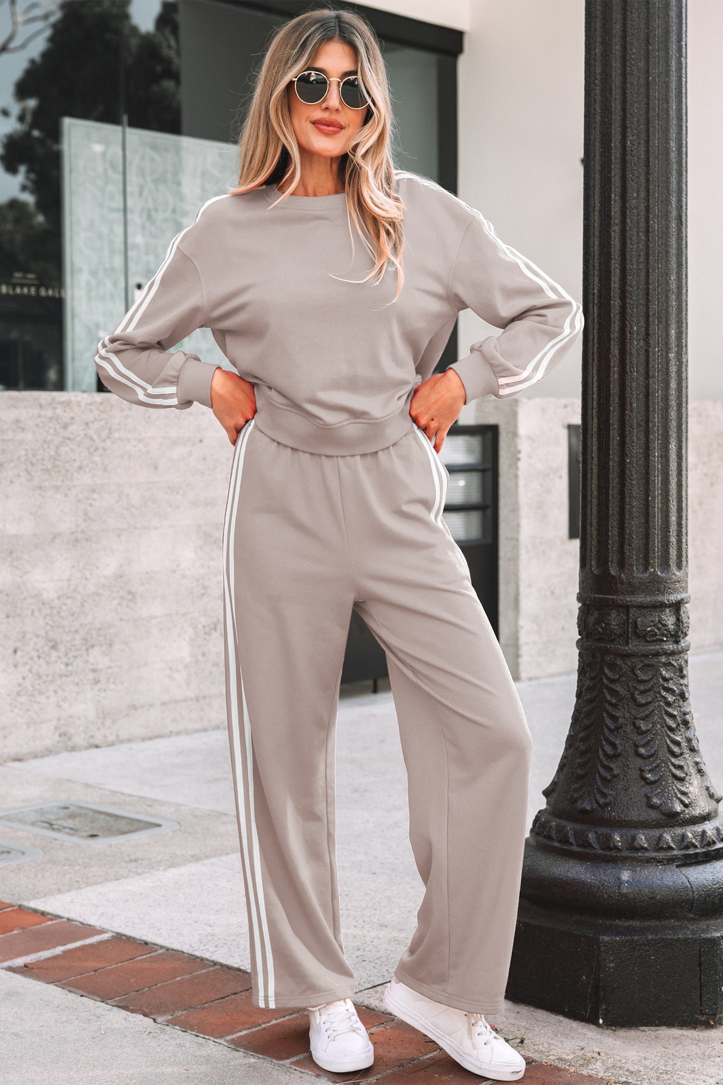 Varsity Stripe Crewneck Pullover and Sweatpants Set