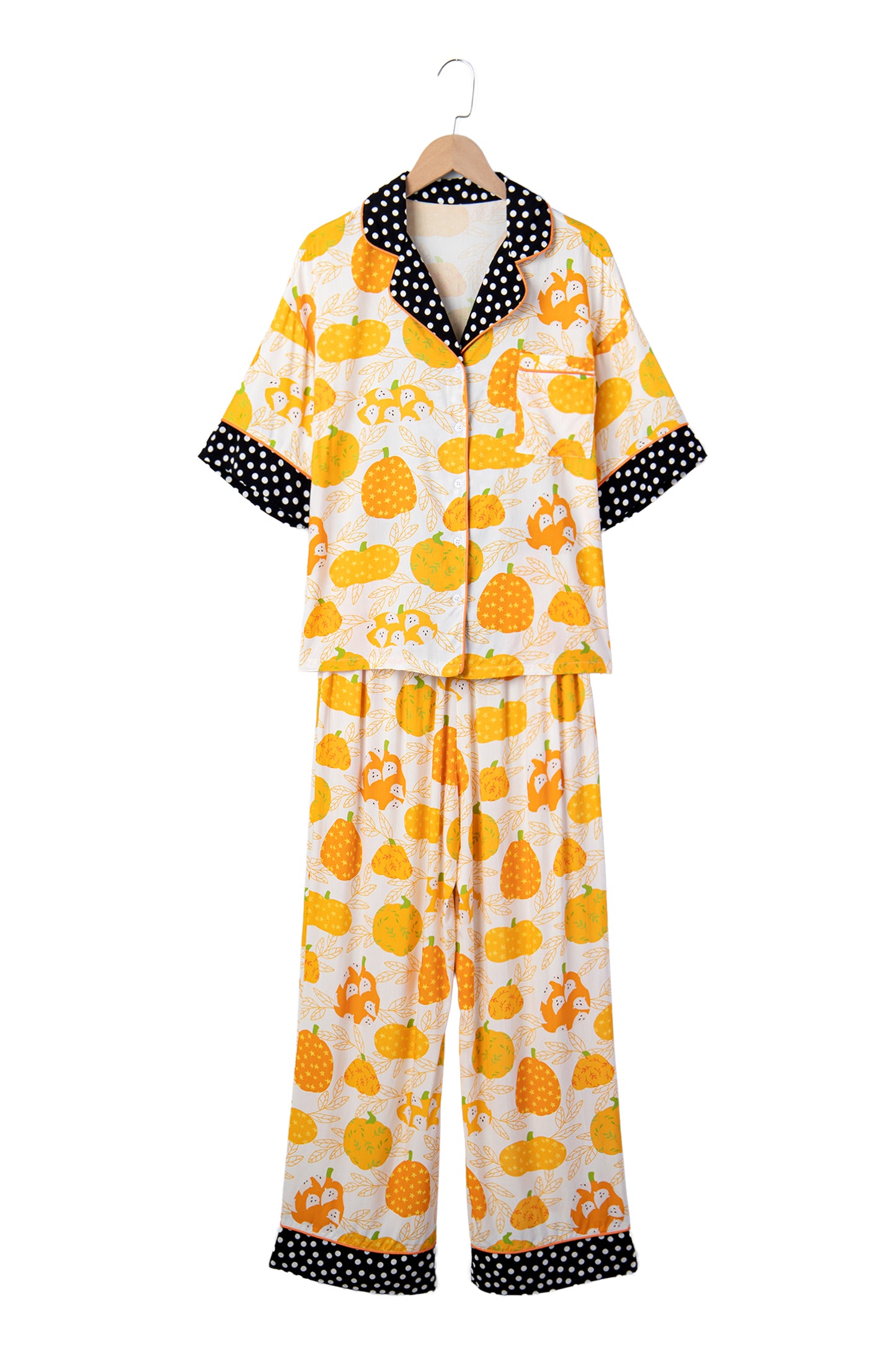 Pumpkin Polka Dot Trim Top & Pants Lounge Set