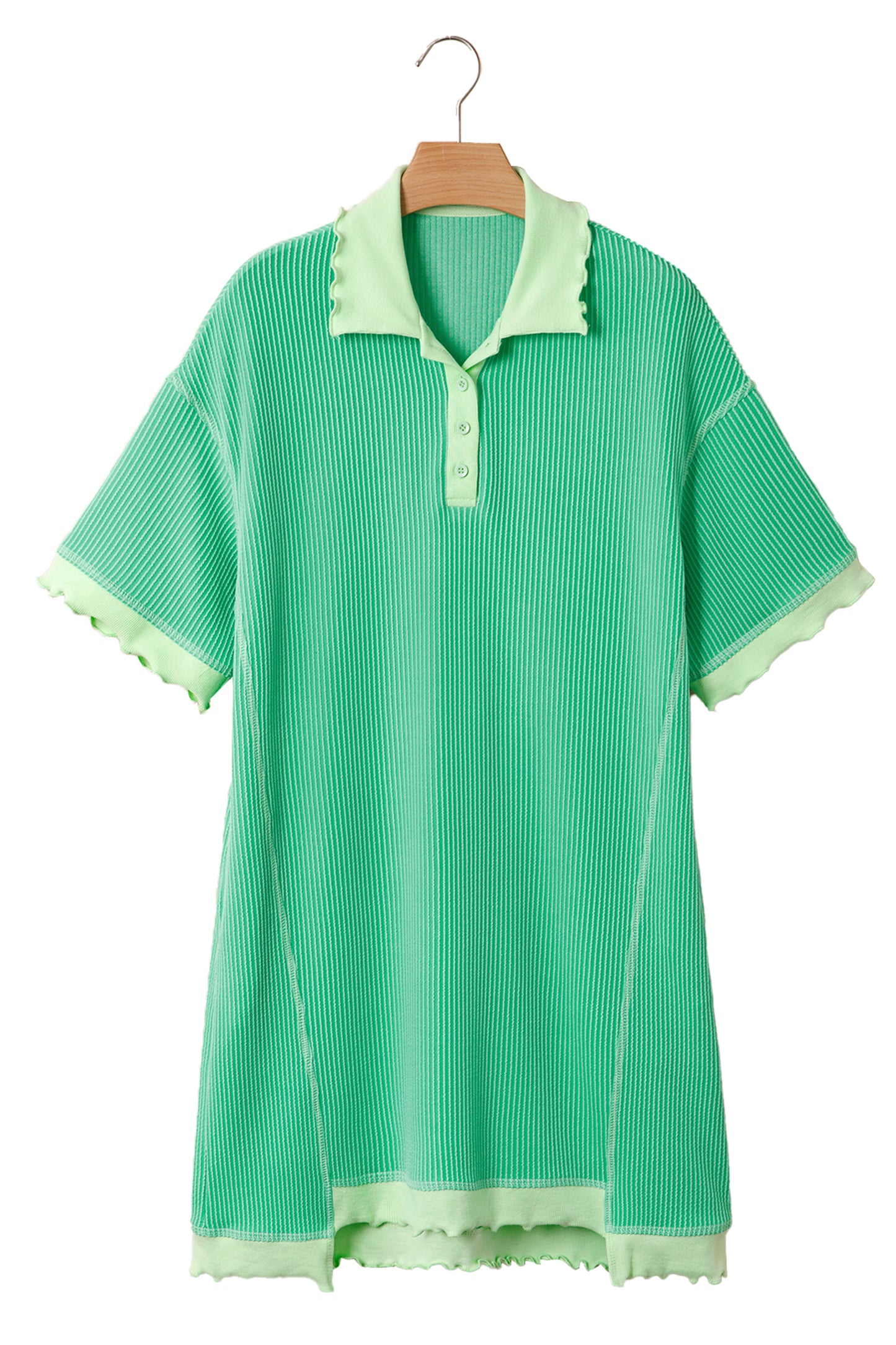 Colorblock Corded Knit Oversized Polo T-Shirt Dress