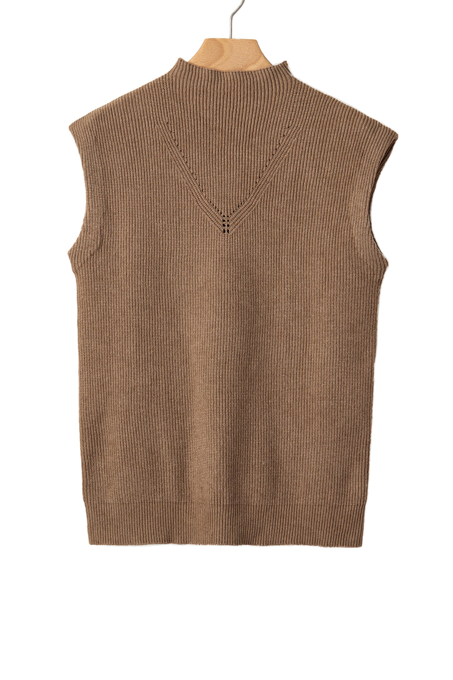 Solid Ribbed Knit Mock Neck Sleeveless Sweater