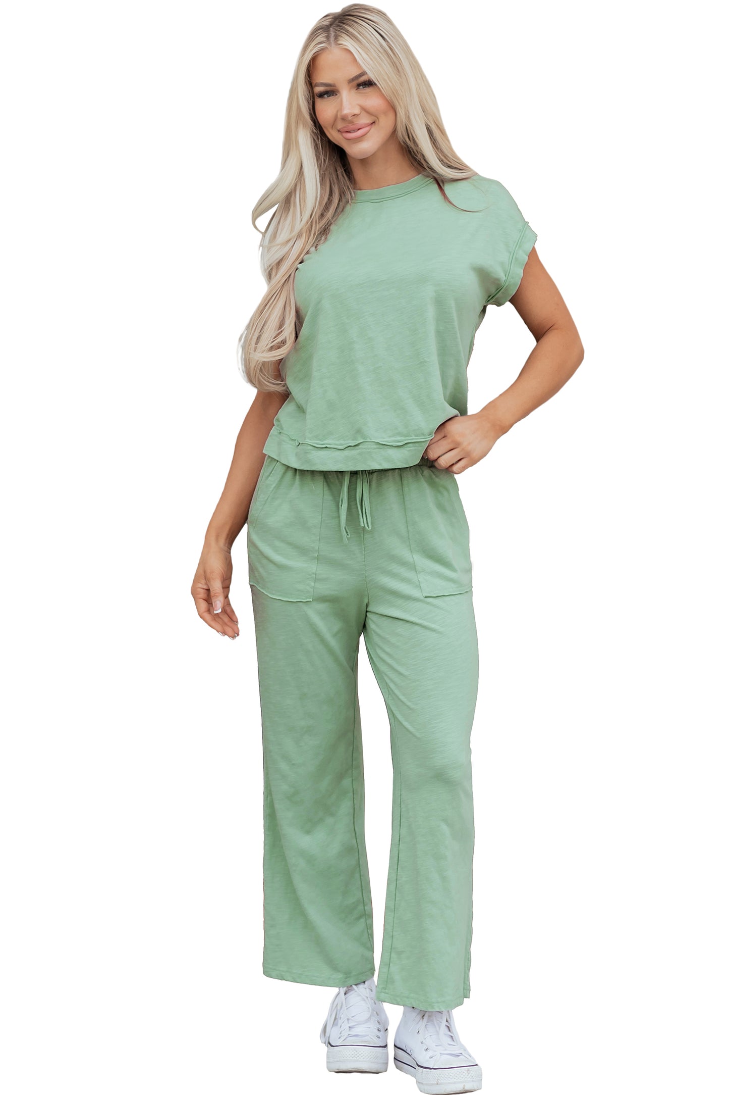 Solid Short Sleeve Tee and Drawstring Pants Set