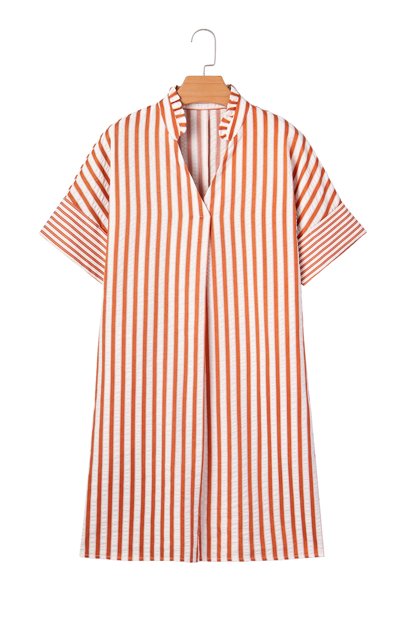 Stripe Pleated Frilled V-Neck Mini Dress