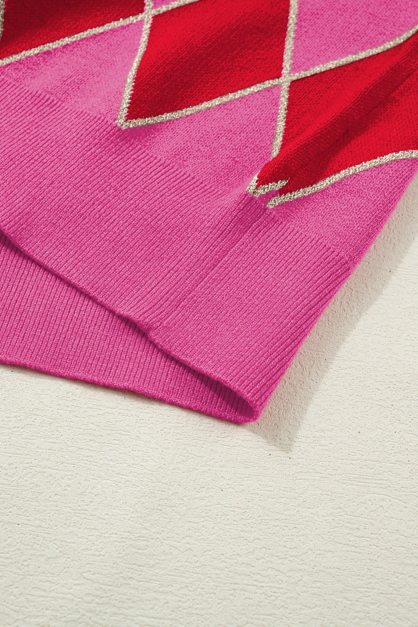 Glitter Trim Rhombus Pattern Knit Sweater Top