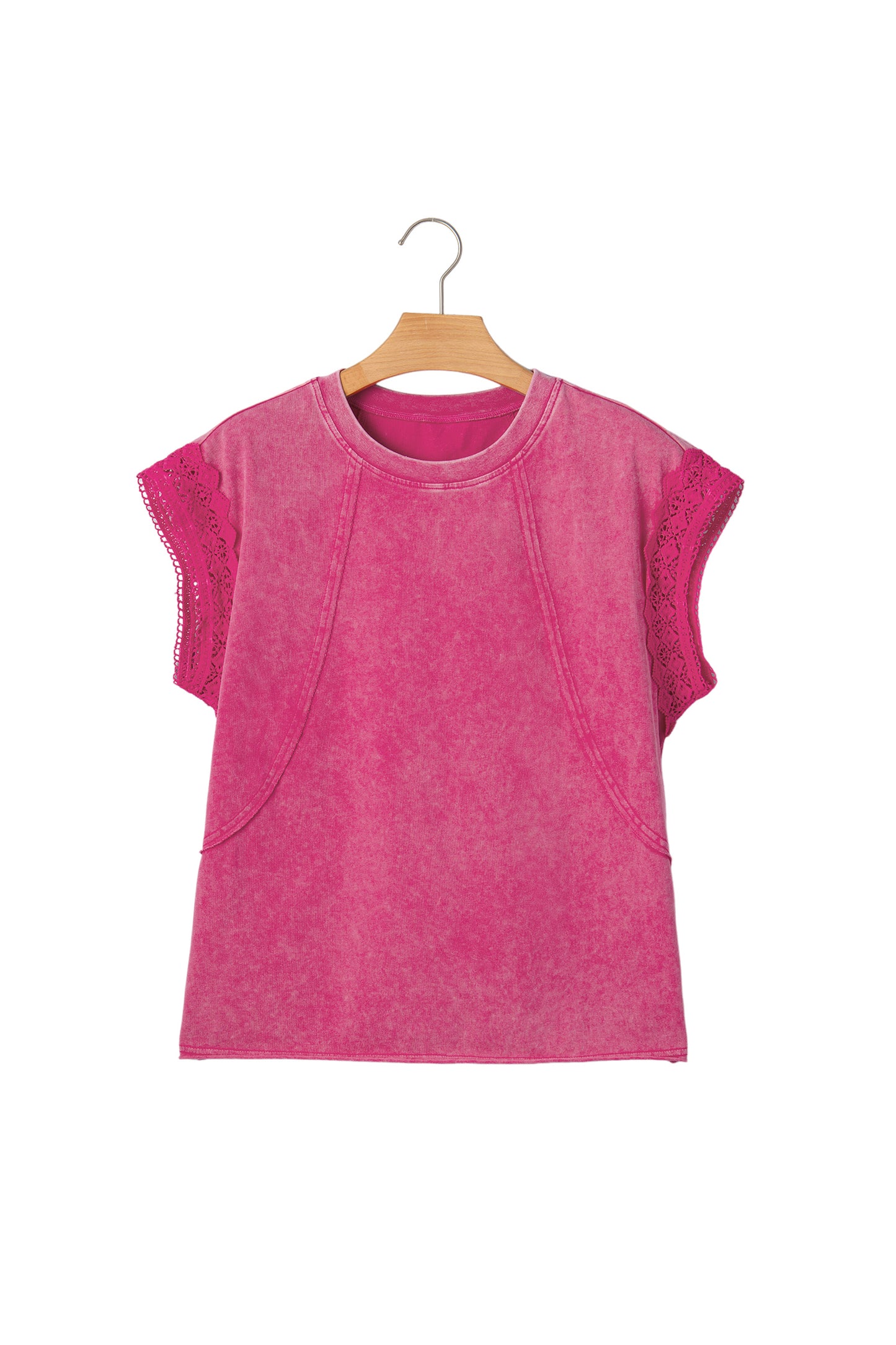 Mineral Wash Raw Seam Lace Cap Sleeve Top