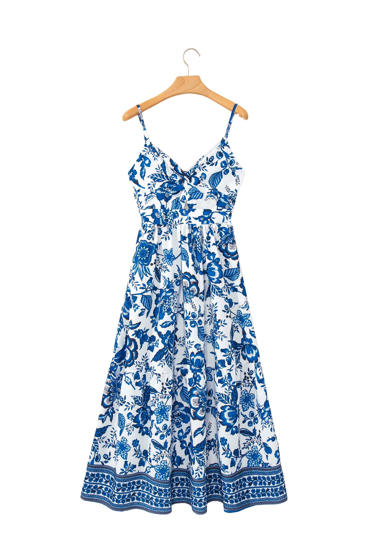 Floral Twisted Bust Spaghetti Strap Backless Maxi Dress