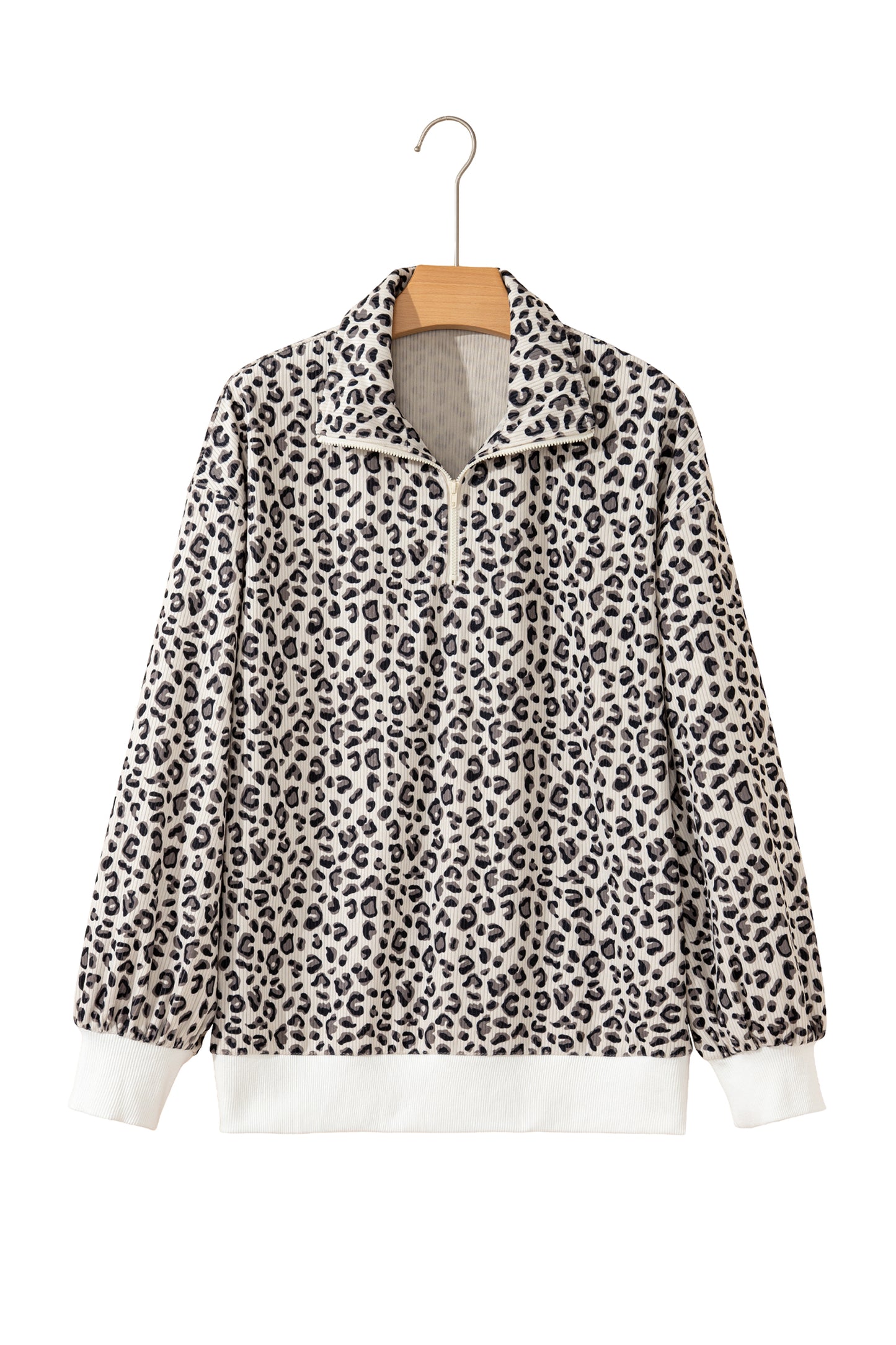 Leopard Corduroy Quarter-Zip Sweatshirt
