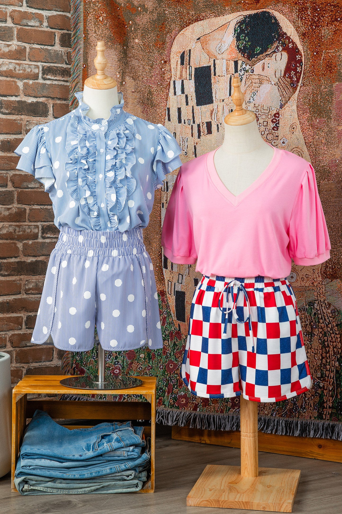 Polka Dot Shirred High Waist Shorts