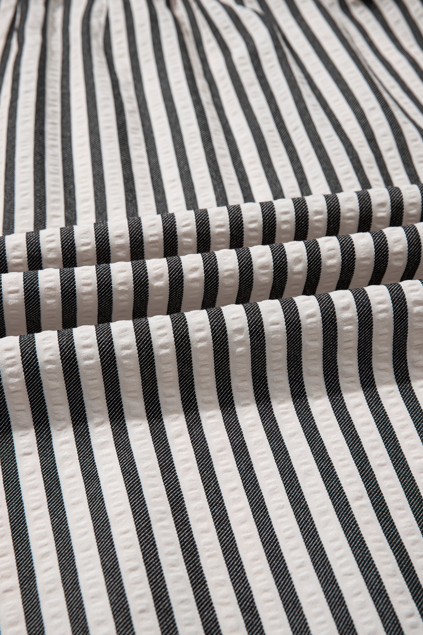 Stripe Scallop Trim Shirt Collar Maxi Dress