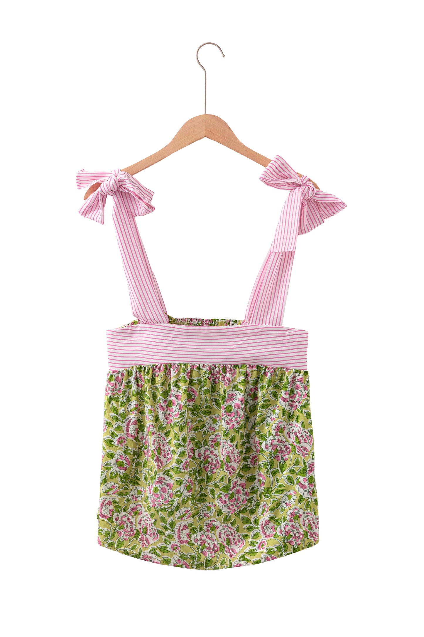 Floral Stripe Tie Strap Babydoll Tank Top
