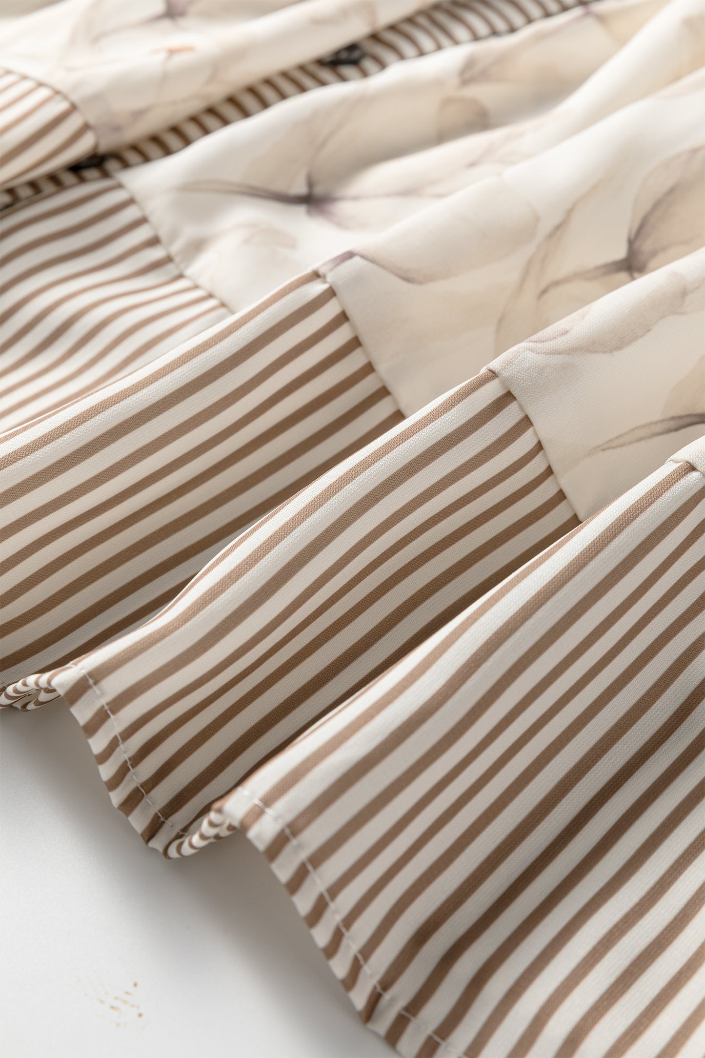 Plus Size Floral Stripe Trim Patchwork Button-Up Dress