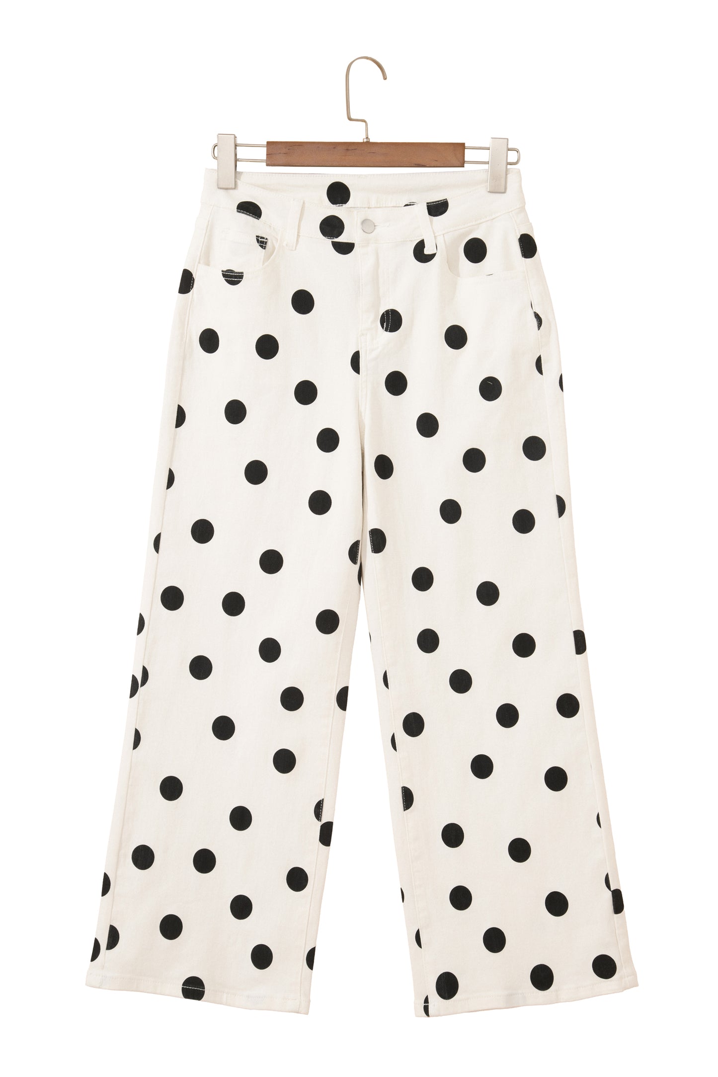 Polka Dot Wide Leg Ankle Length Jeans