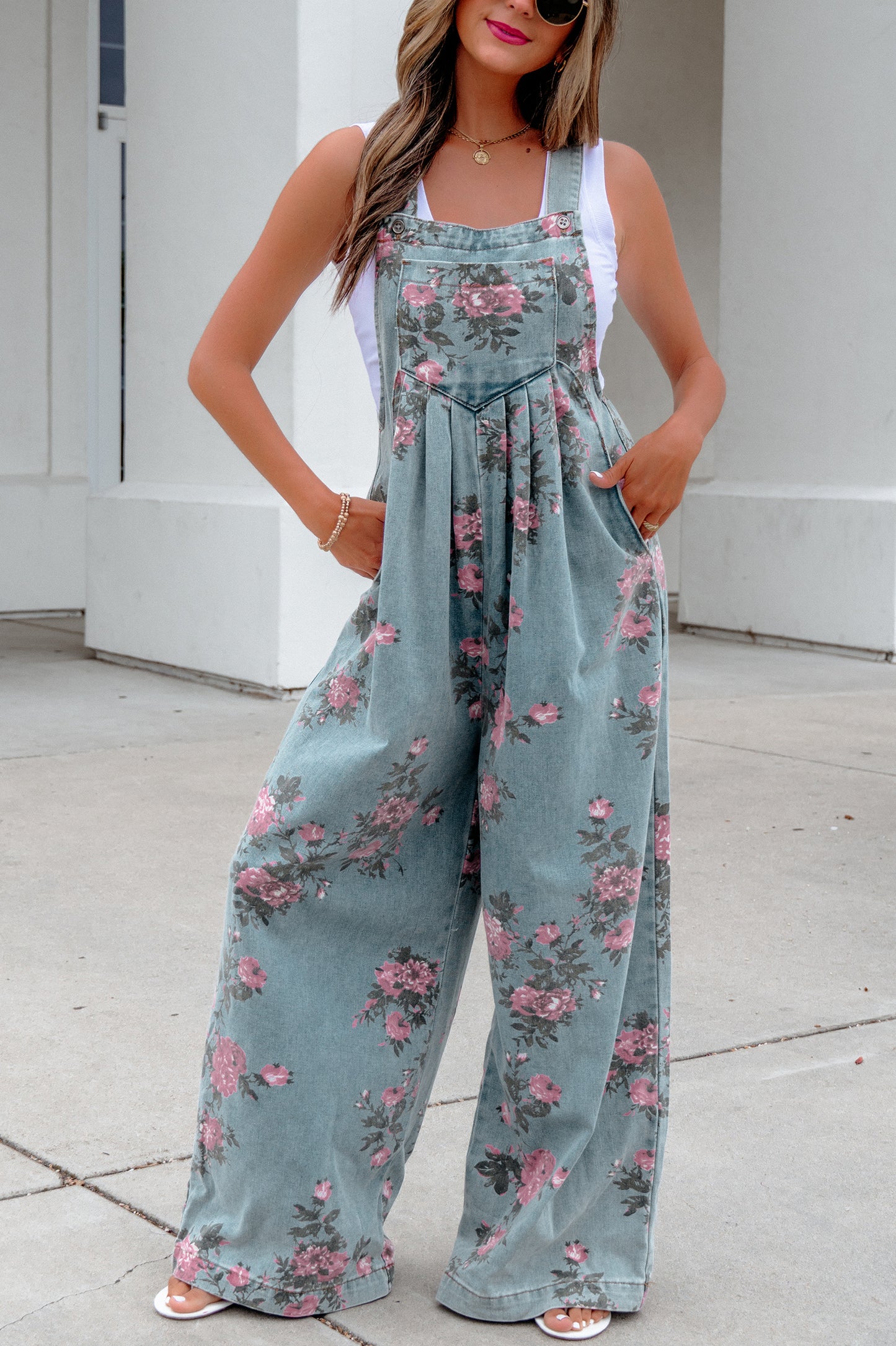 Floral Pleated High Waist Wide Leg Jumpsuit