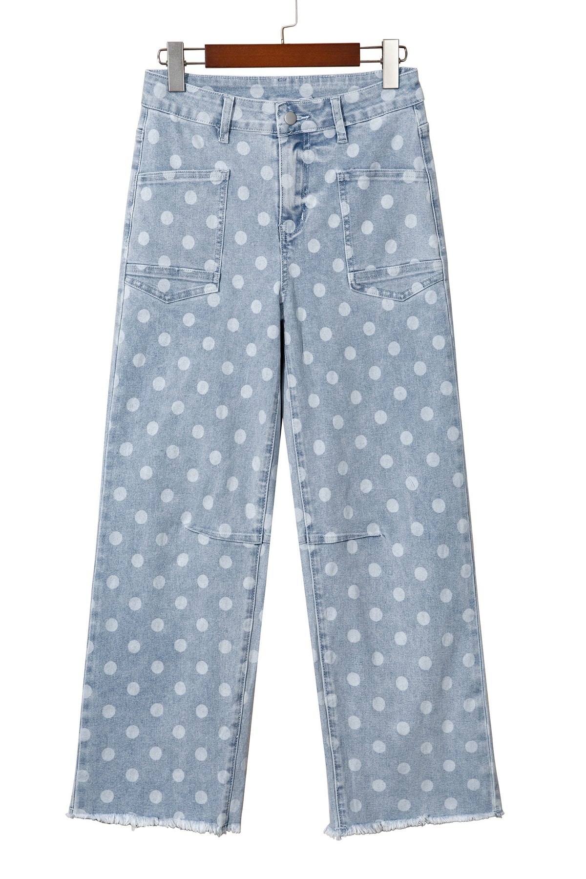 Polka Dot Denim Raw Hem Barrel Jeans