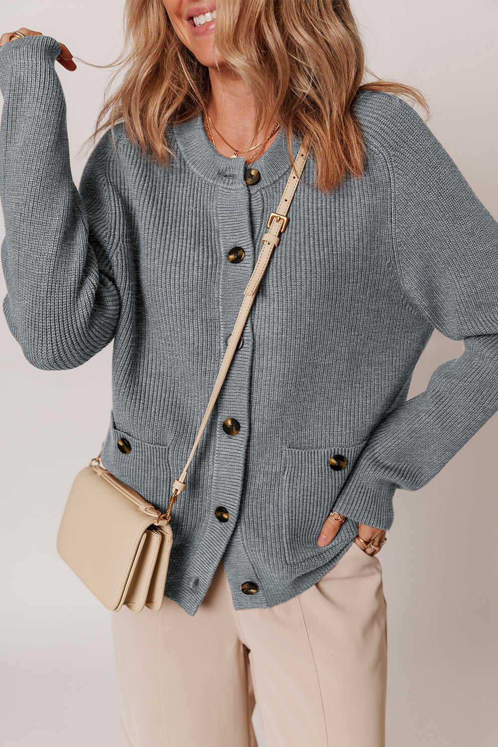 Chunky Knit Button-Front Cardigan Sweater