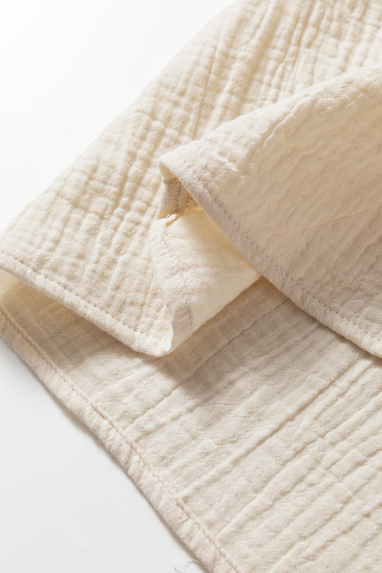 Crochet Insert Crinkle Gauze Short Sleeve Blouse