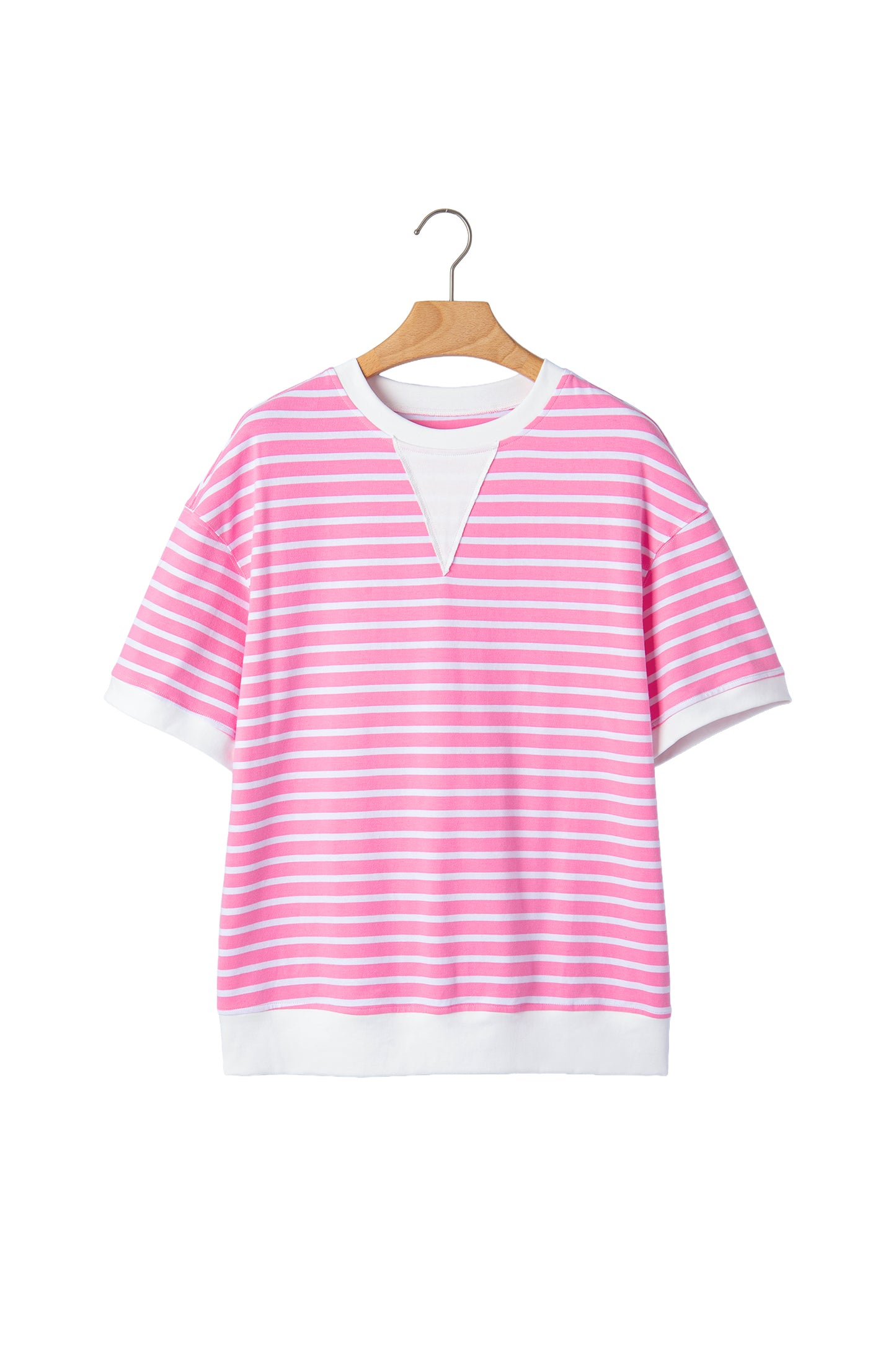 Stripe Colorblock Drop Shoulder Short Sleeve Top
