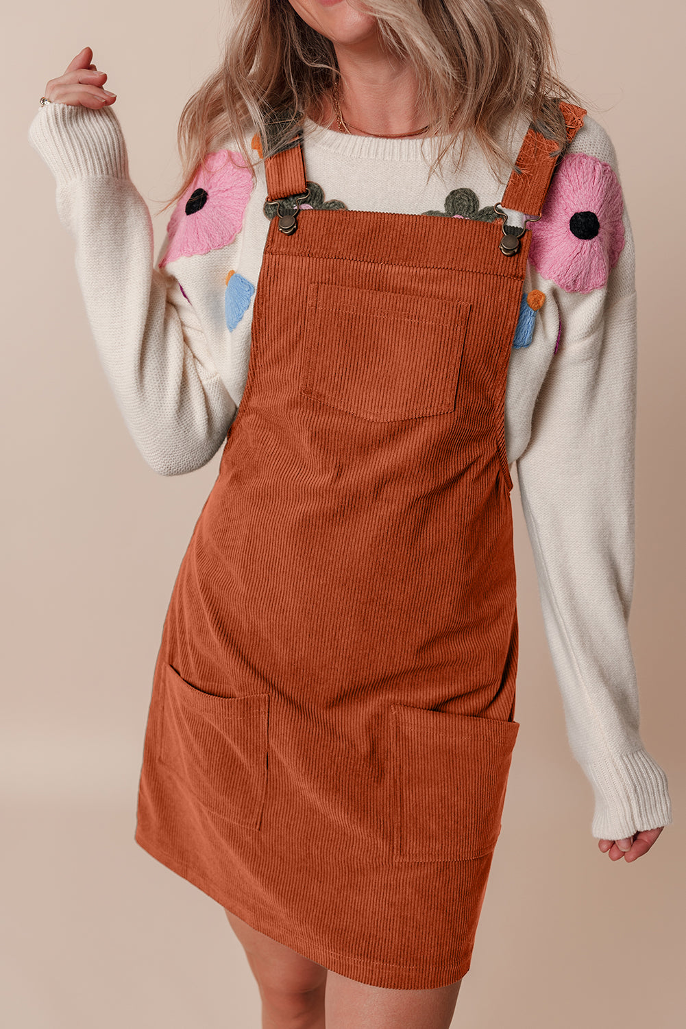 Solid Corduroy Front Pocket Sleeveless Overall Dress – Pretty Bash
