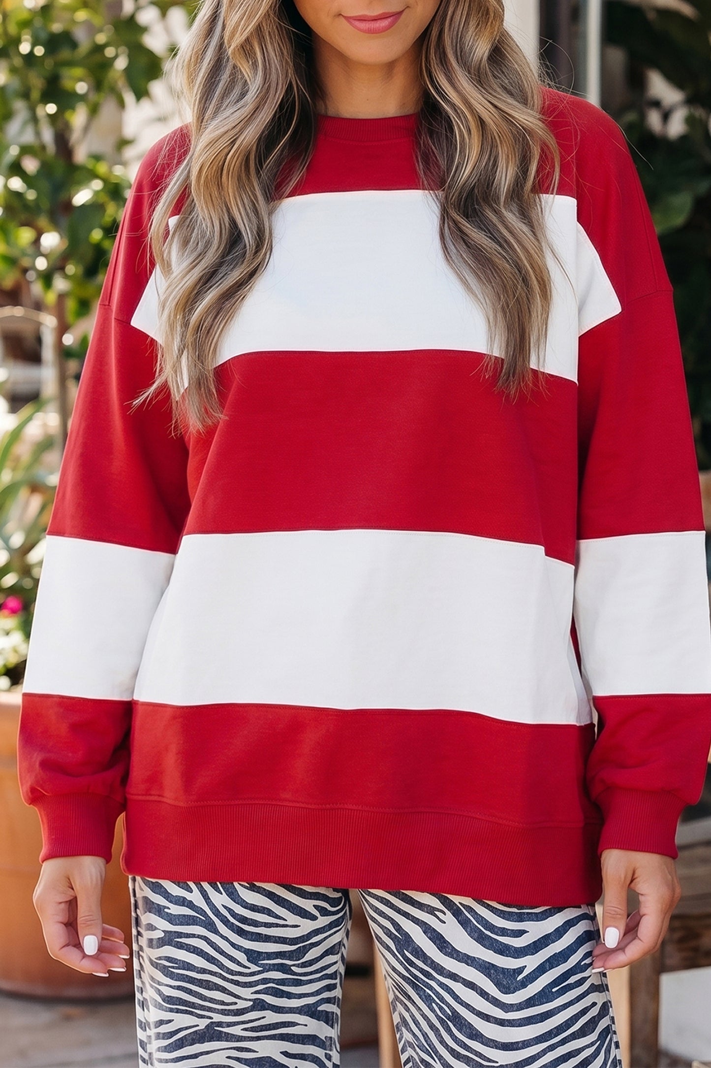 Colorblock Drop Shoulder Baggy Sweatshirt