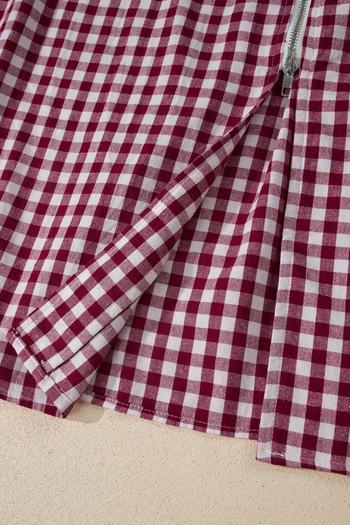 Gingham Plaid Zipped Cinched Waist Maxi Dress