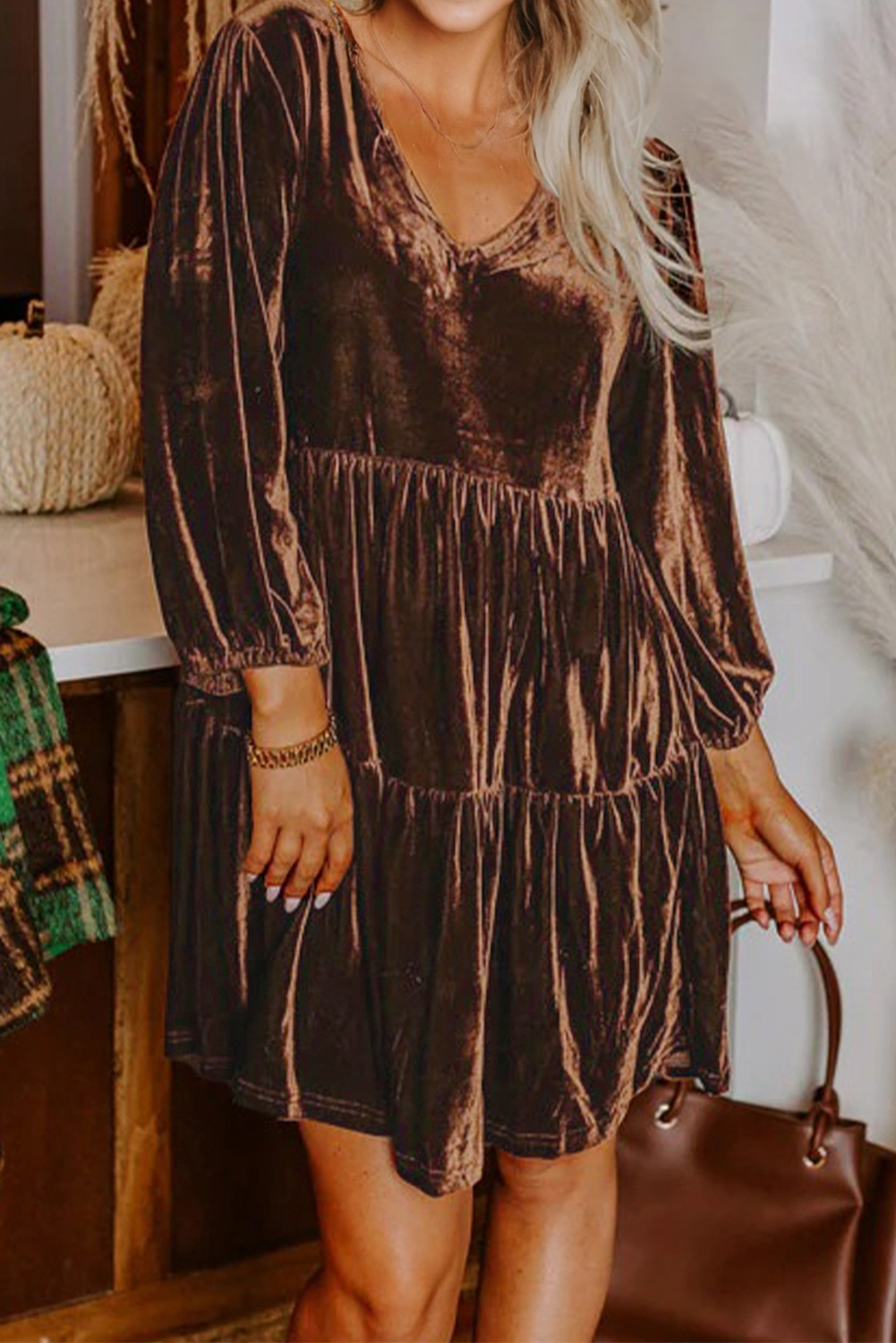 Velvet V-Neck Long Sleeve Tiered Mini Dress – Pretty Bash