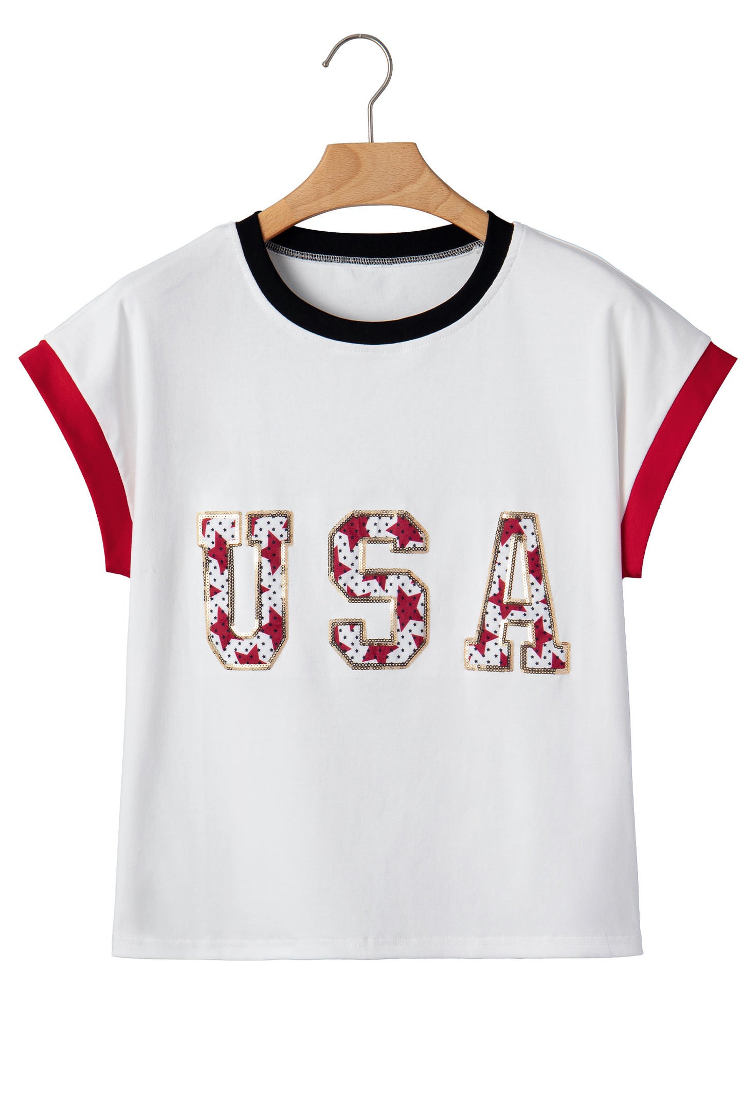 Sequin Star USA Patch Colorblock Trim T-Shirt