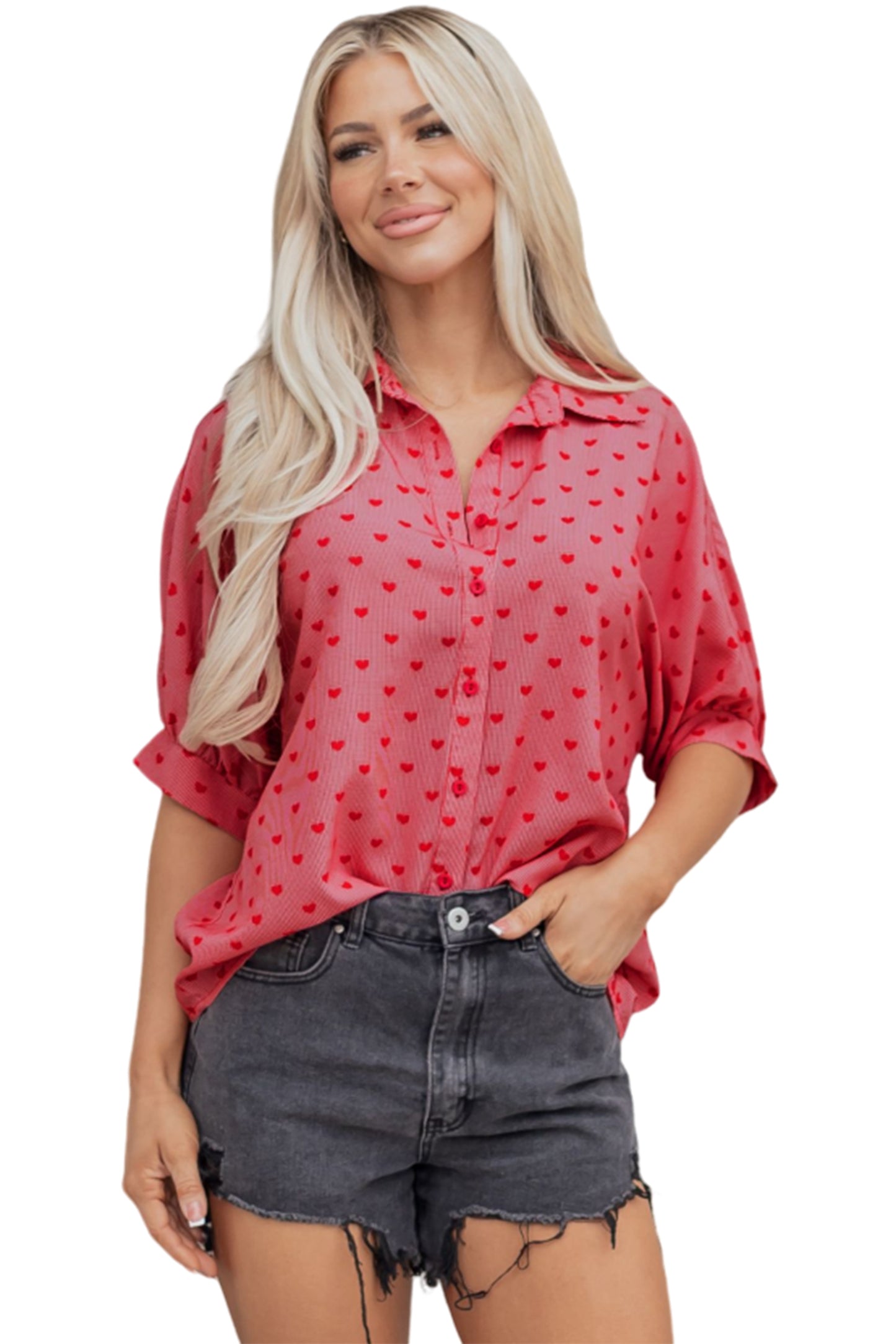 Valentine Heart Short Sleeve Buttoned Shirt