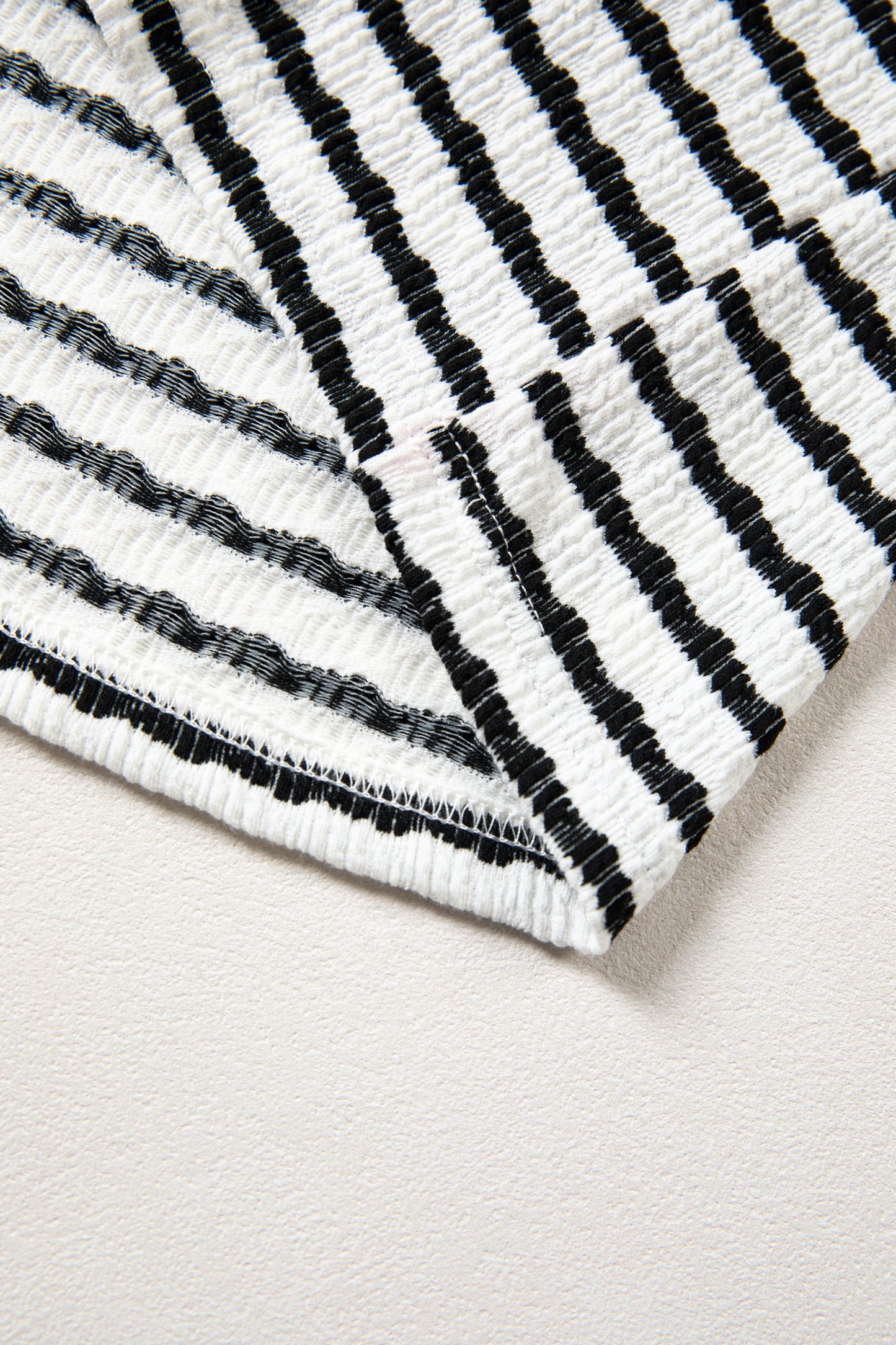 Stripe V-Neck Corded Knit Long Sleeve Top