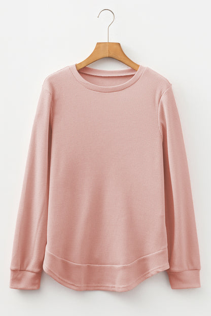 Solid Waffle Knit Long Sleeve Top