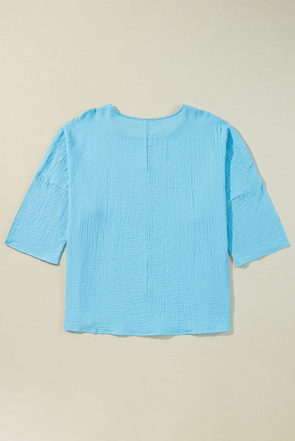 Crinkle Gauze 3/4 Sleeve Blouse