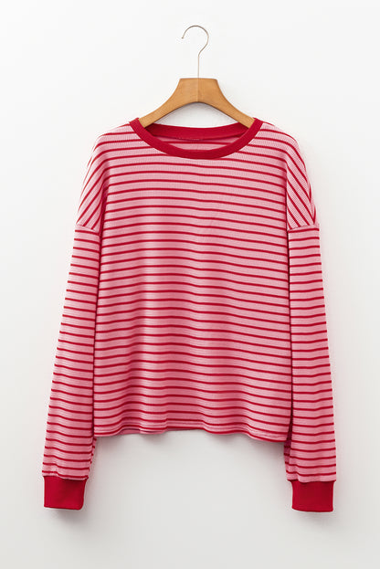 Stripe Textured Knit Long Sleeve T-Shirt