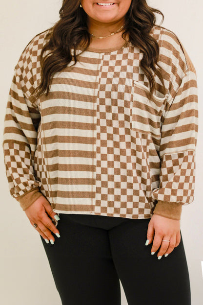 Plus Size Stripe Checker Casual  Top