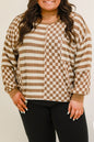 Plus Size Stripe Checker Casual  Top