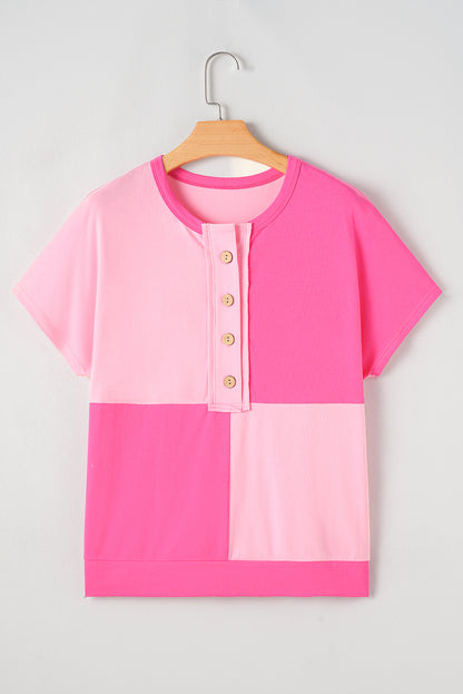 Colorblock Half Buttoned T-Shirt