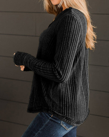 Ribbed Long Sleeve V-Neck Top