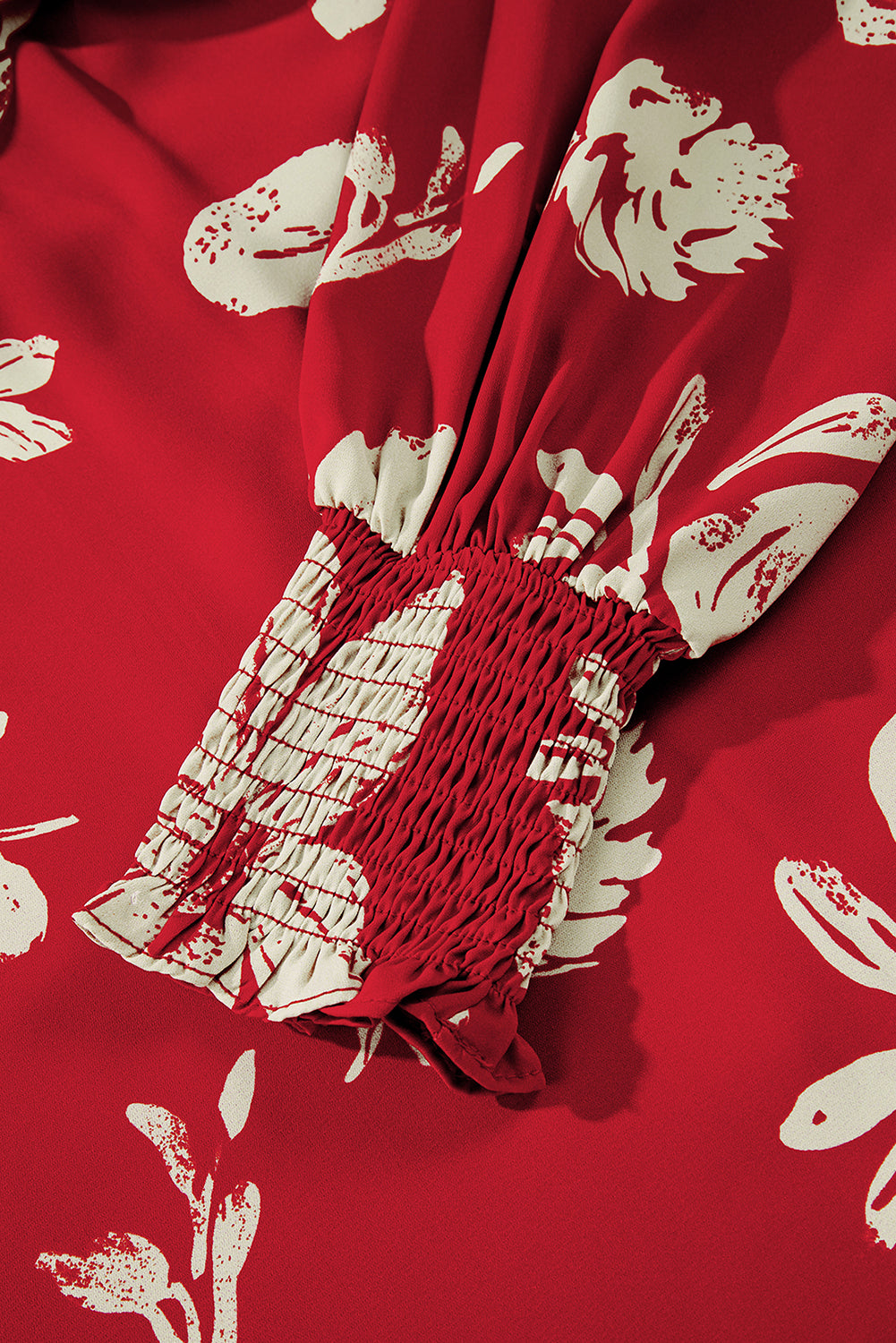 Flower Tied Neck Shirred Puff Sleeve Blouse