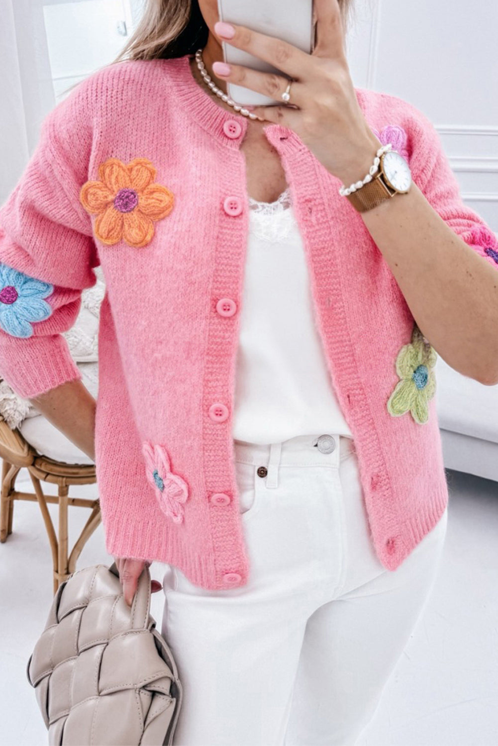 Floral Crochet Button Front Cardigan