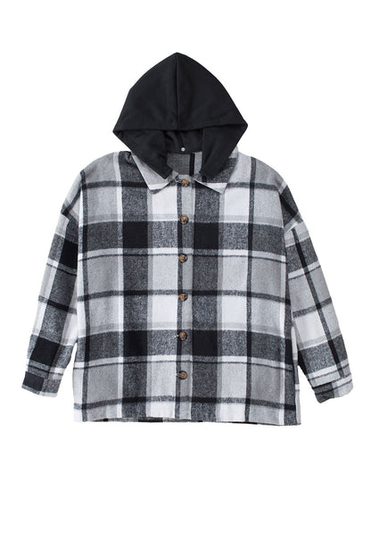 Plaid Button Front Hooded Shacket