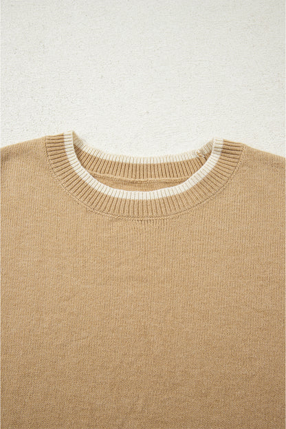 Leopard Bow Split Cuff Contrast Trim Sweater