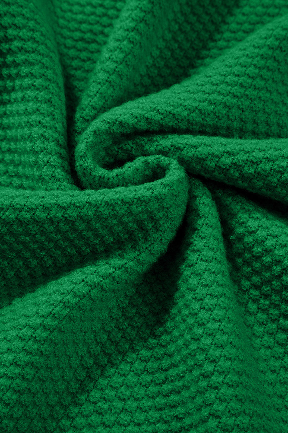 Solid Textured Knit Split Cuff Drop Shoulder Sweater