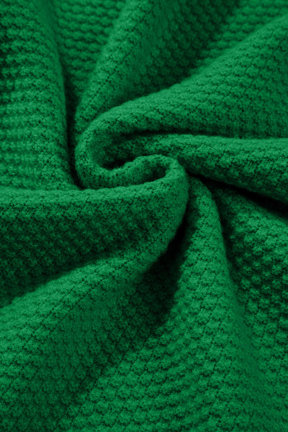 Solid Textured Knit Split Cuff Drop Shoulder Sweater