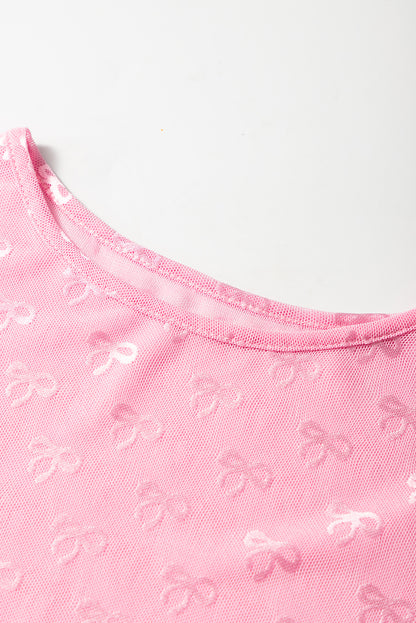 Bow Mesh Long Sleeve Top