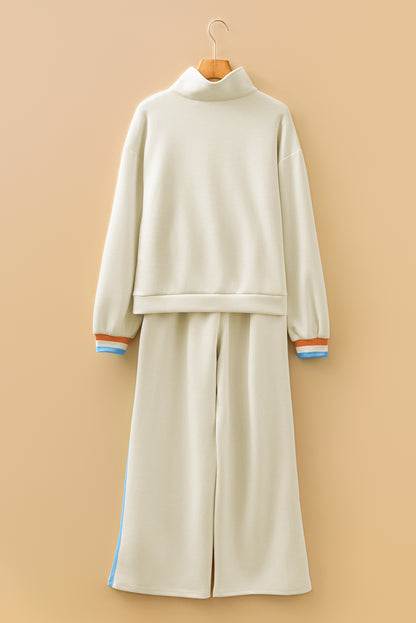 Stripe Patchwork Quarter-Zip Pullover and Pant Set